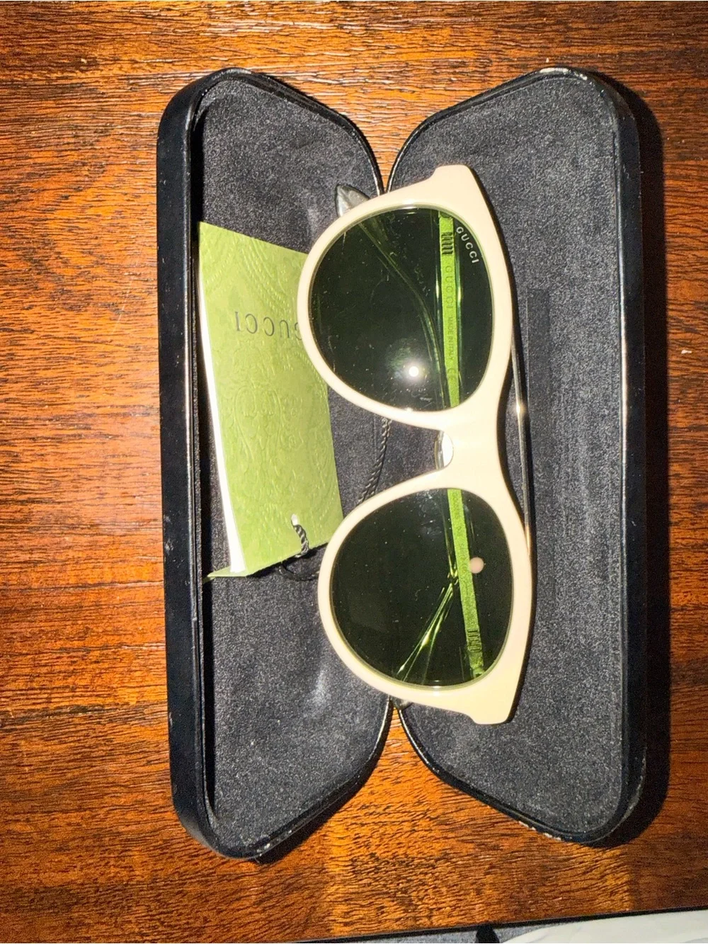 Gucci Cream Frame Sunglasses with Green Lenses